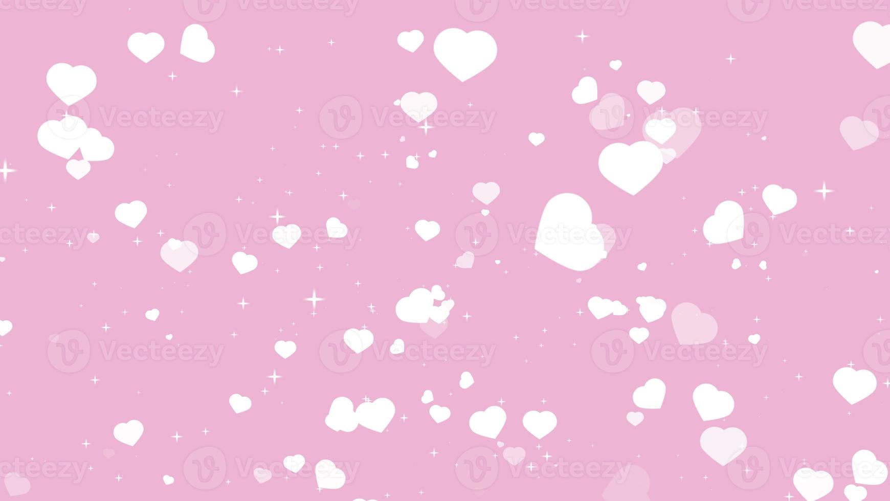 blur element white big hearts with shiny star rotating on pastel pink texture photo