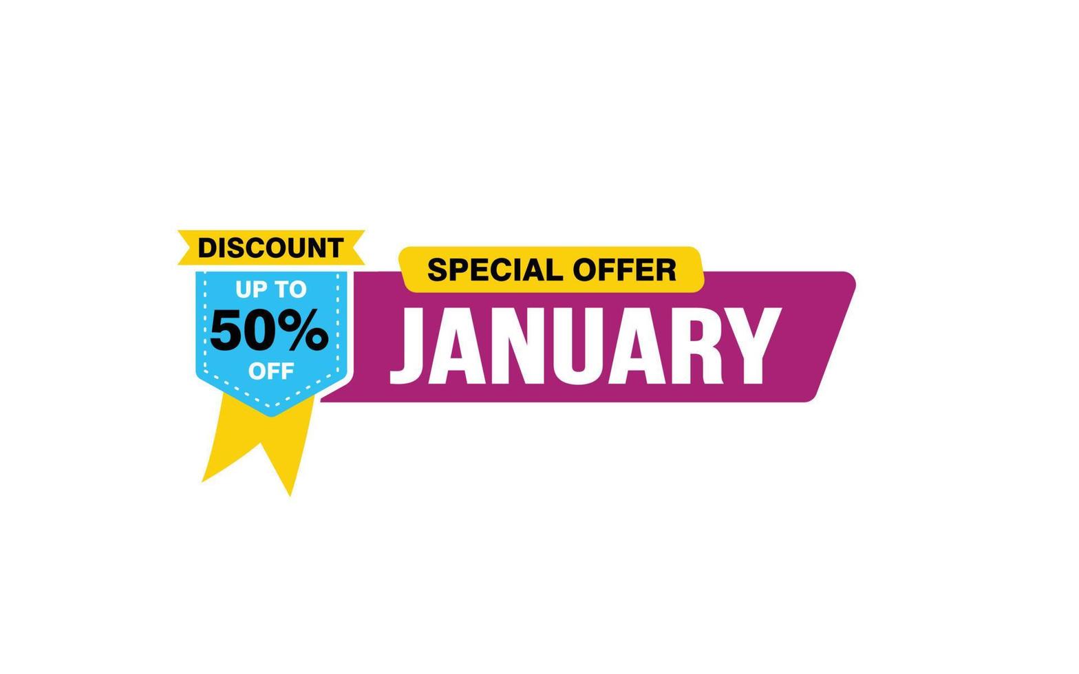 50 Percent JANUARY discount offer, clearance, promotion banner layout with sticker style. vector