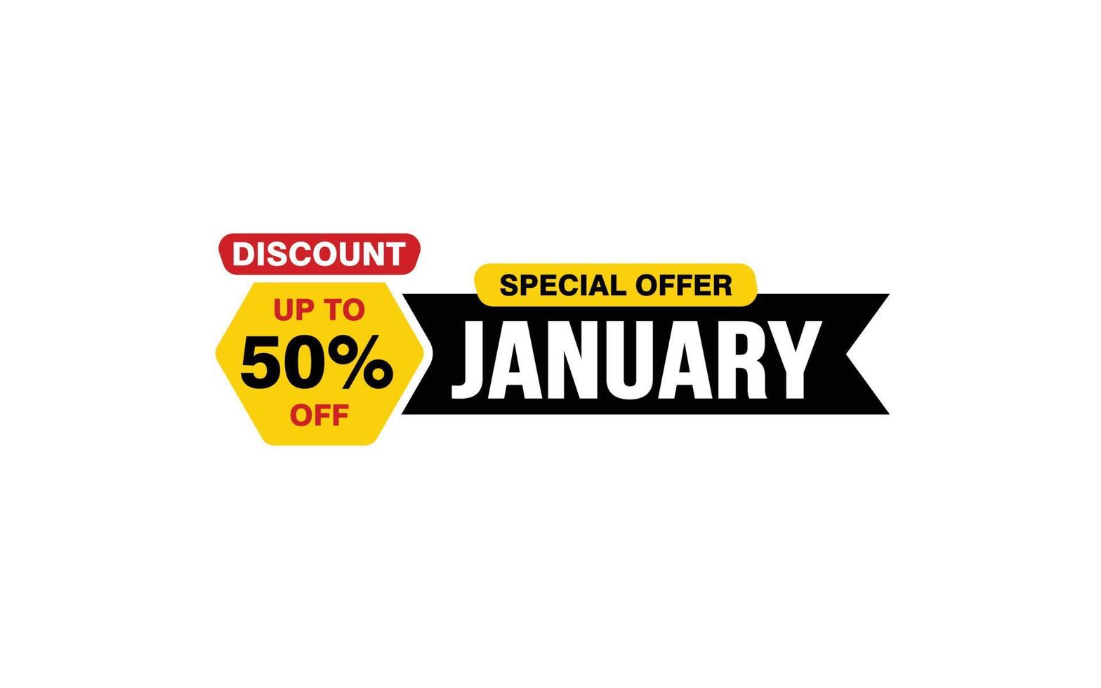 50 Percent JANUARY discount offer, clearance, promotion banner layout with sticker style. vector