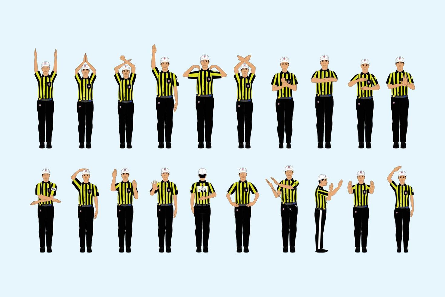 Football Referees Officials Hand Signal Different Poses Pro Vector football-referees-officials-hand-signal-different-poses-pro-vector