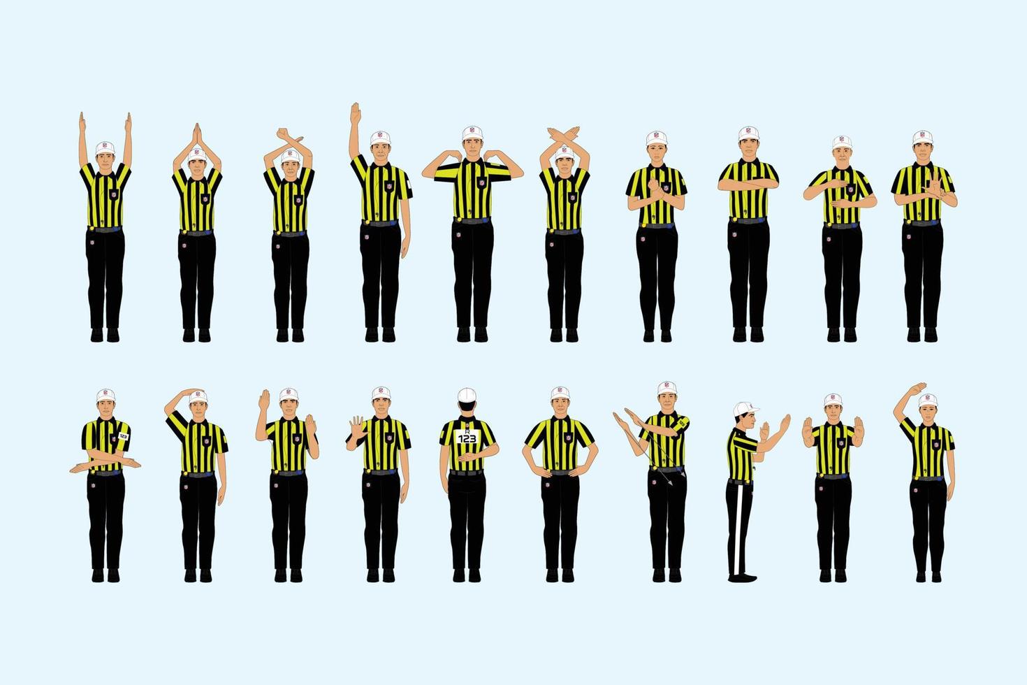 Football Referees Officials Hand Signal different poses pro vector