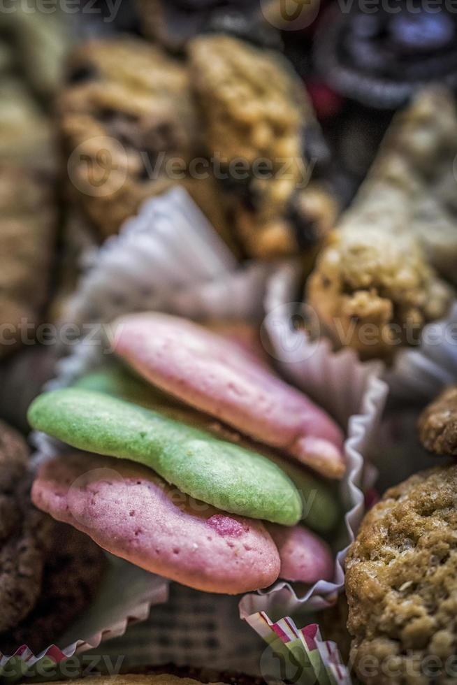 A closeup of assorted homemade Christmas cookies for a gift photo