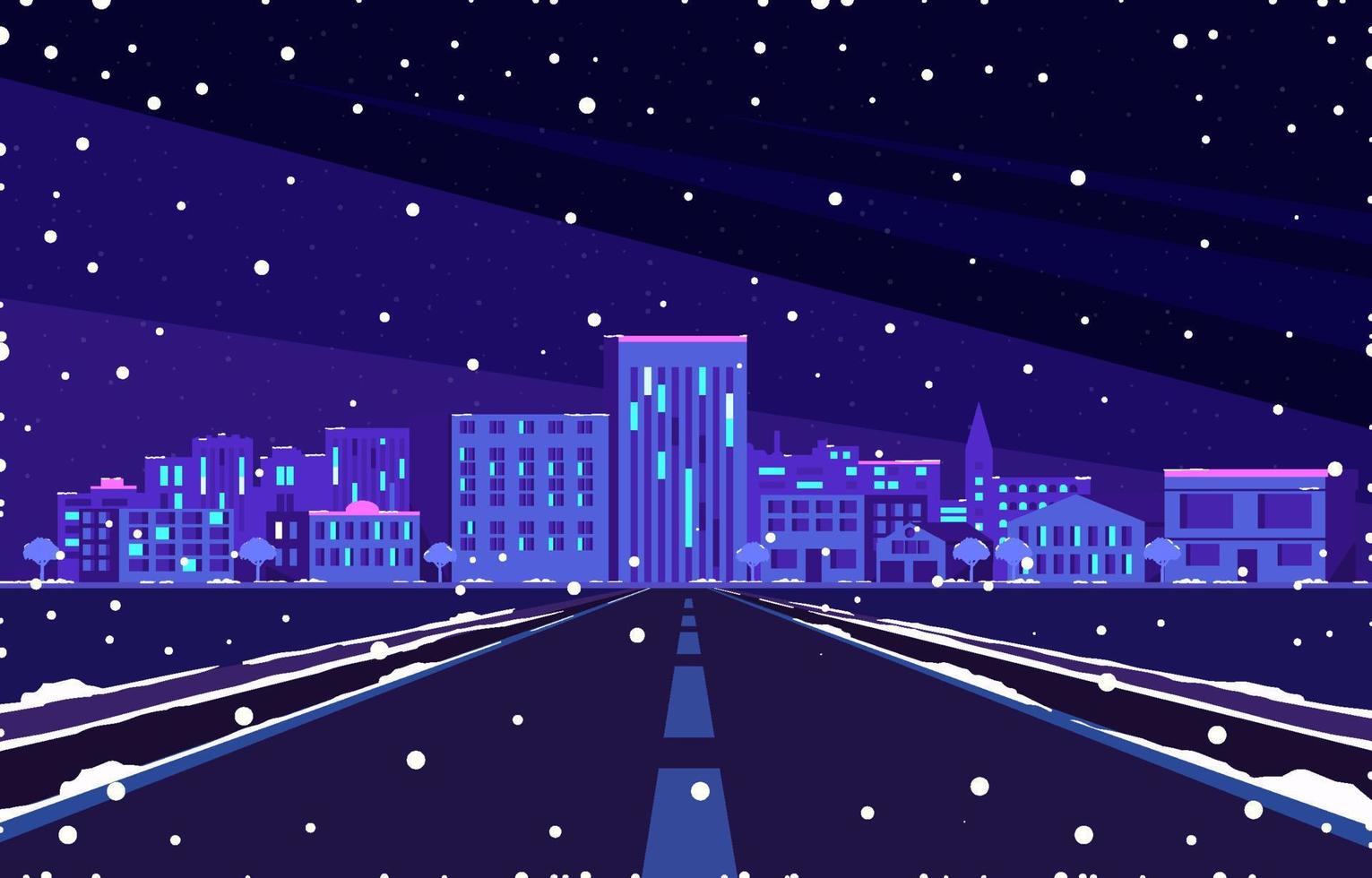 Night Winter Fall Road To City Concept vector