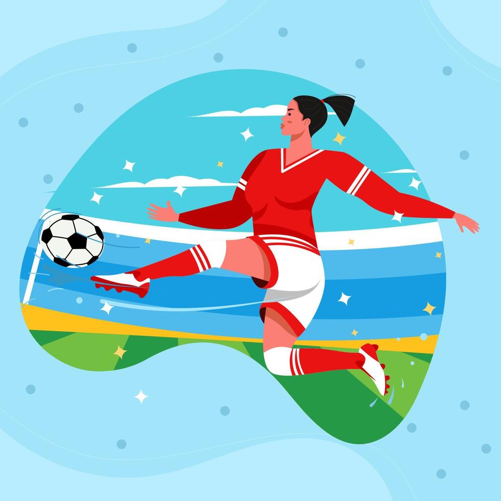 Female Soccer Player Kick Ball Concept vector