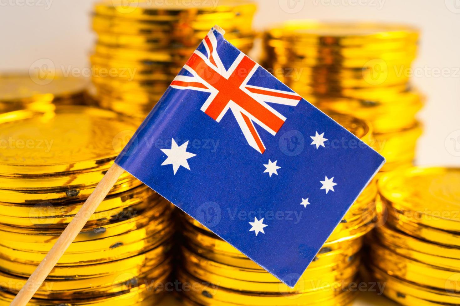 Stack of coins money with Australia flag, finance banking concept. photo