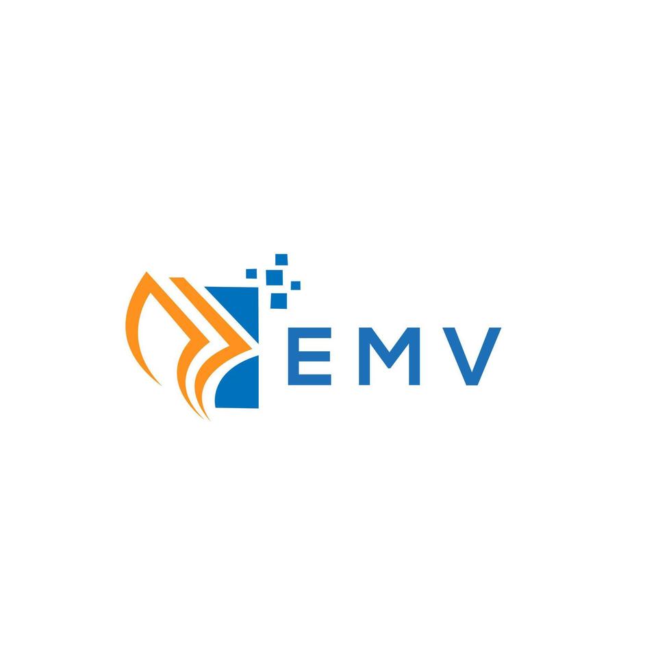 diseño de logotipo de contabilidad de reparación de crédito emv sobre fondo blanco. concepto de logotipo de letra de gráfico de crecimiento de iniciales creativas emv. diseño del logotipo de finanzas empresariales emv. vector