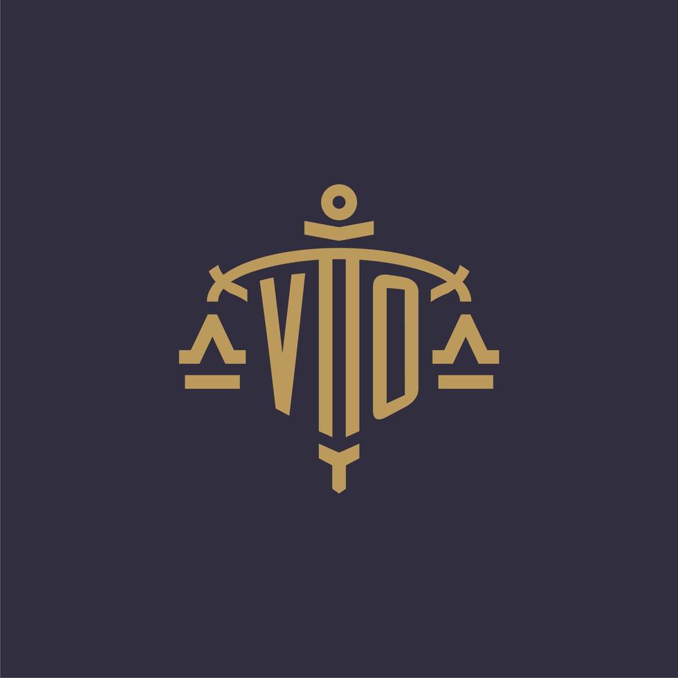 Monogram VO logo for legal firm with geometric scale and sword style vector