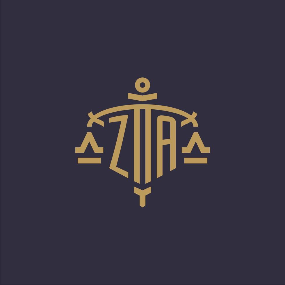 logotipo de monogram za para firma legal con escala geométrica y estilo de espada vector