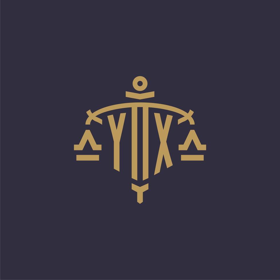 Monogram YX logo for legal firm with geometric scale and sword style vector