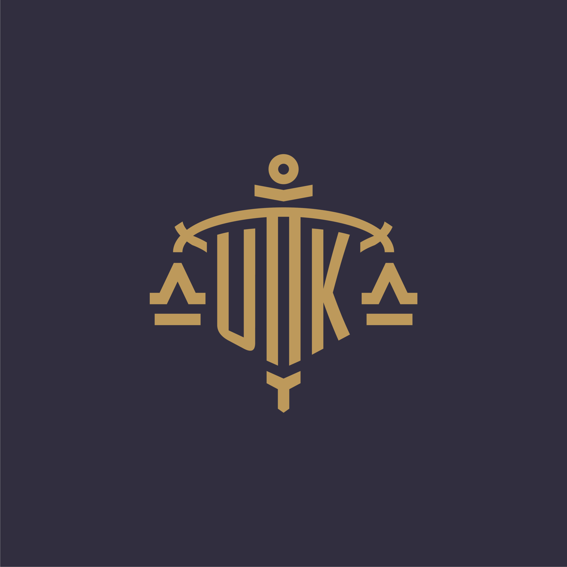 Monogram UK logo for legal firm with geometric scale and sword style