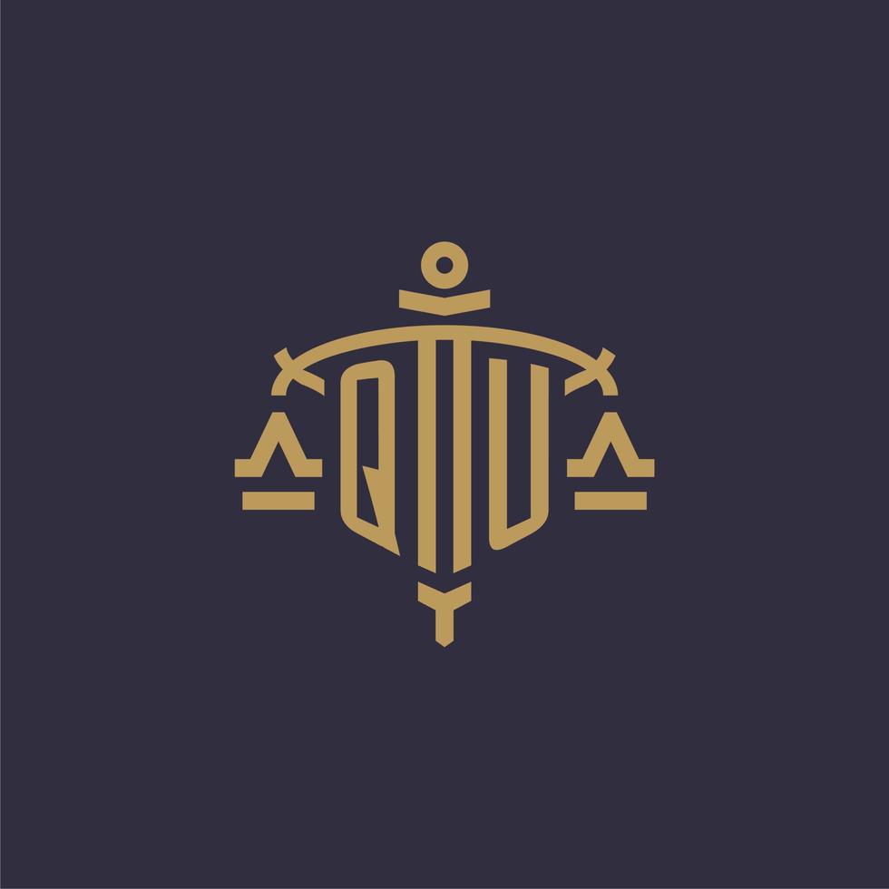 logotipo de monograma qu para firma legal con escala geométrica y estilo espada vector