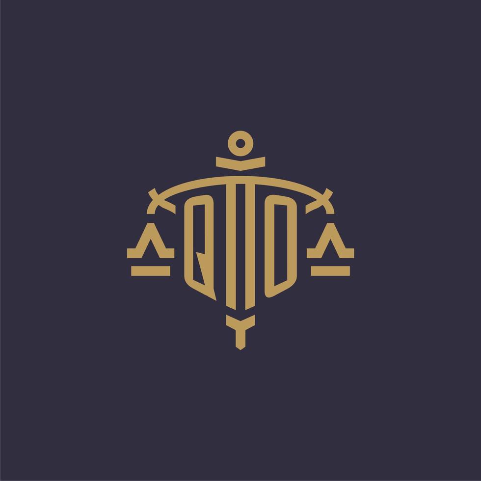 Monogram QO logo for legal firm with geometric scale and sword style vector