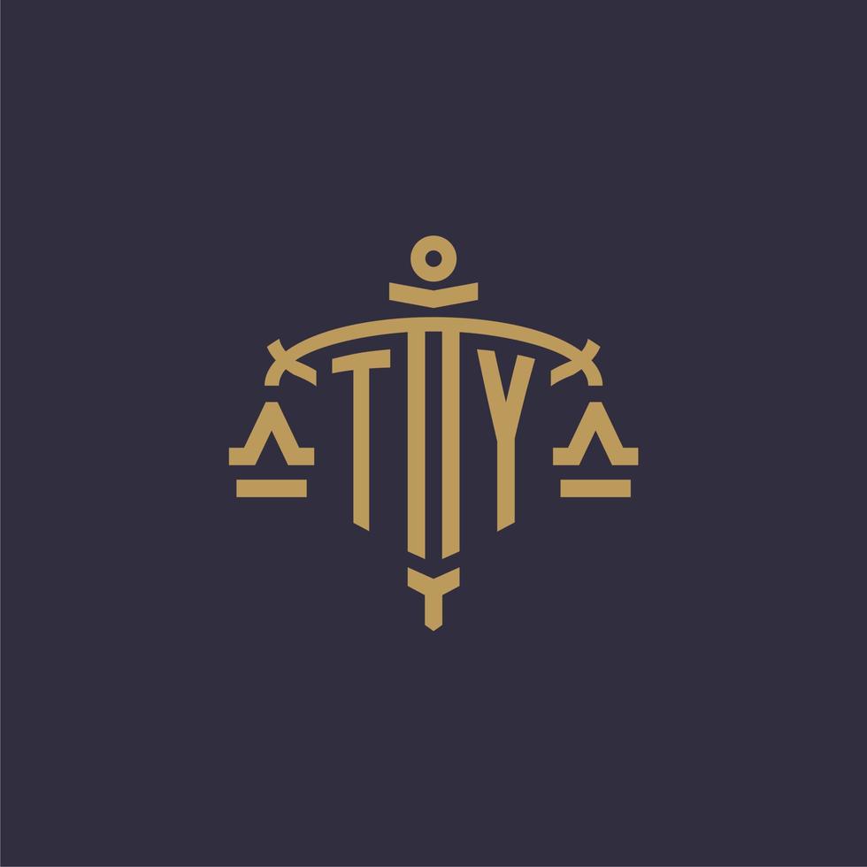 logotipo de monogram ty para firma legal con escala geométrica y estilo de espada vector