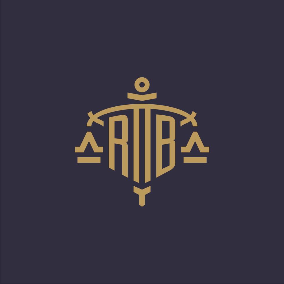 Monogram RB logo for legal firm with geometric scale and sword style vector