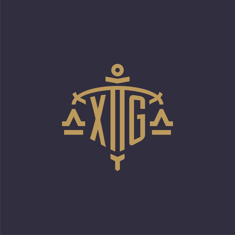 Monogram XG logo for legal firm with geometric scale and sword style vector