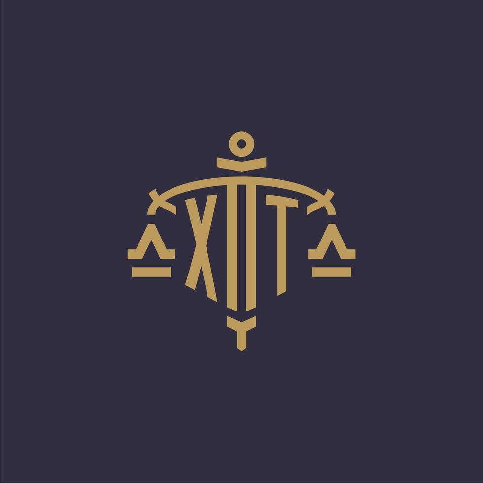 Monogram XT logo for legal firm with geometric scale and sword style vector