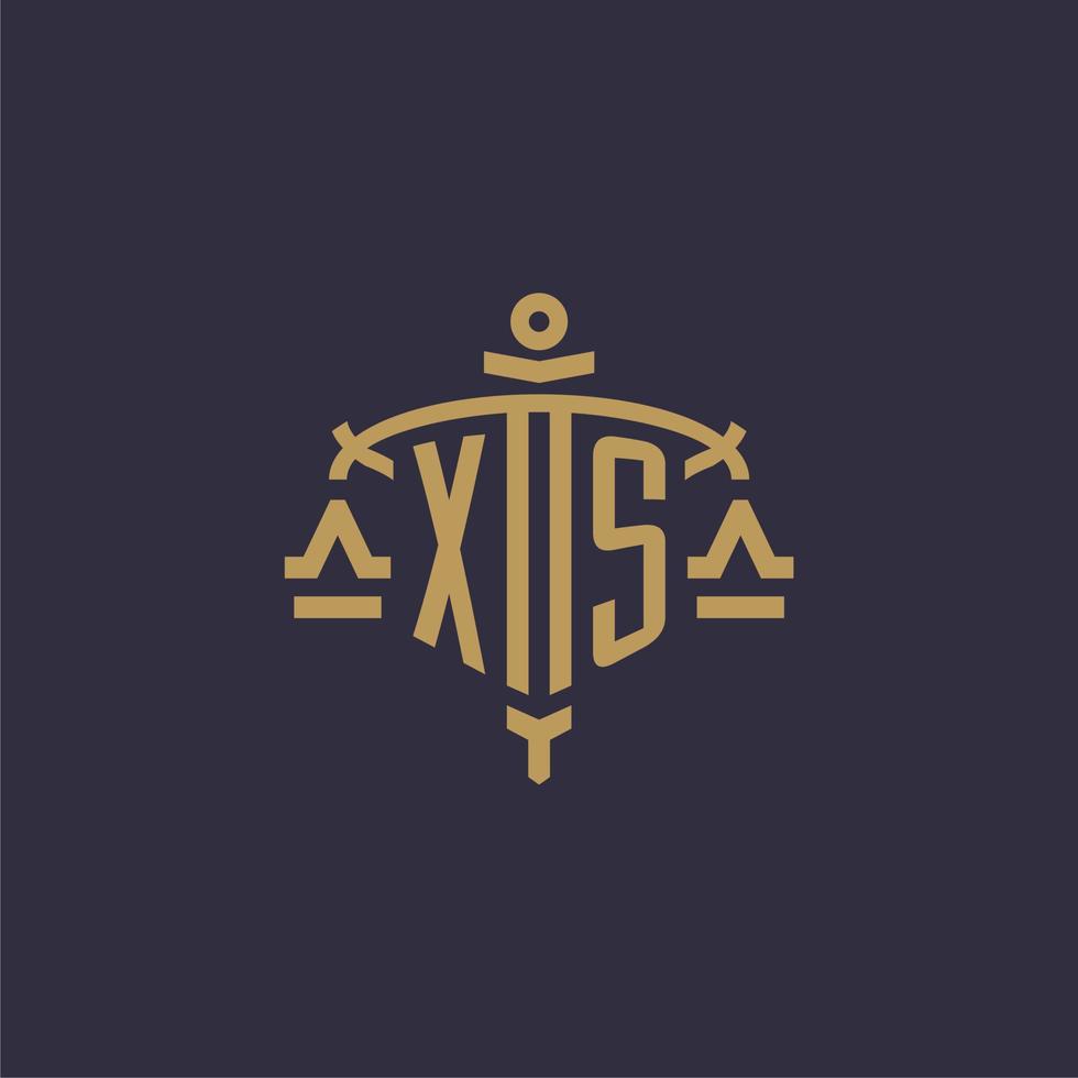 logotipo monograma xs para firma legal con escala geométrica y estilo espada vector