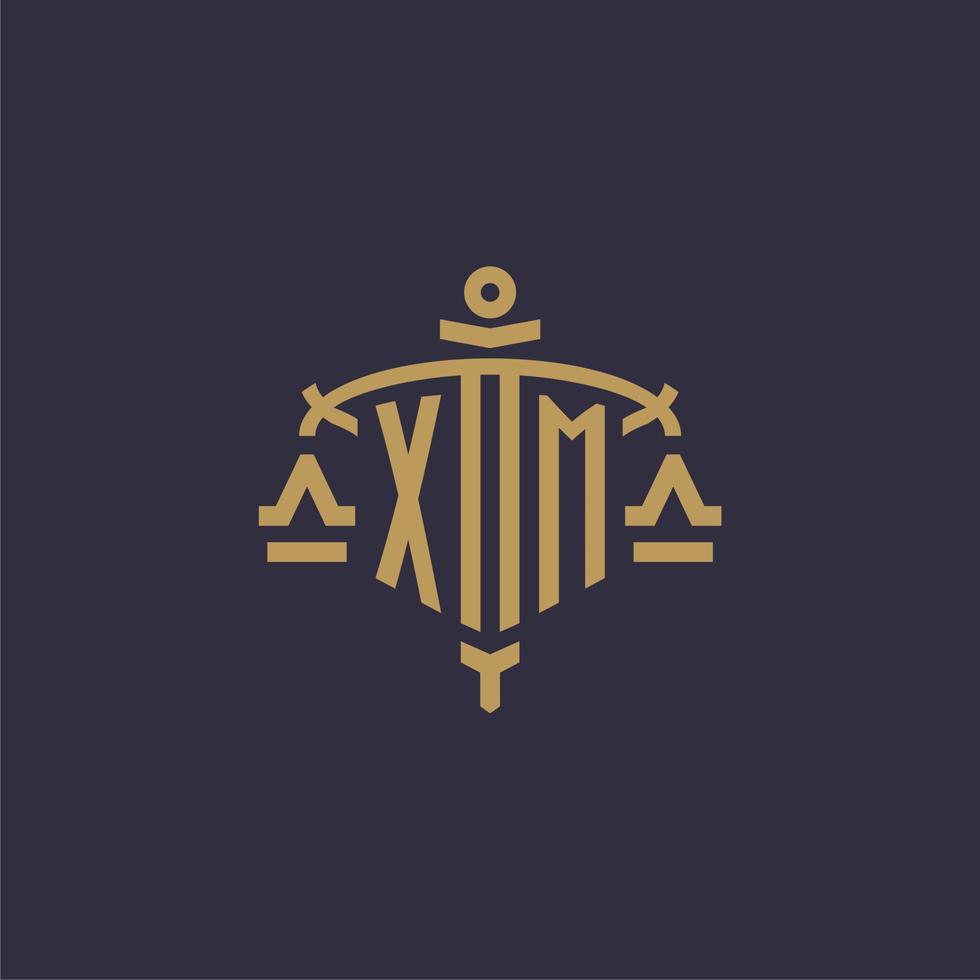 Monogram XM logo for legal firm with geometric scale and sword style vector