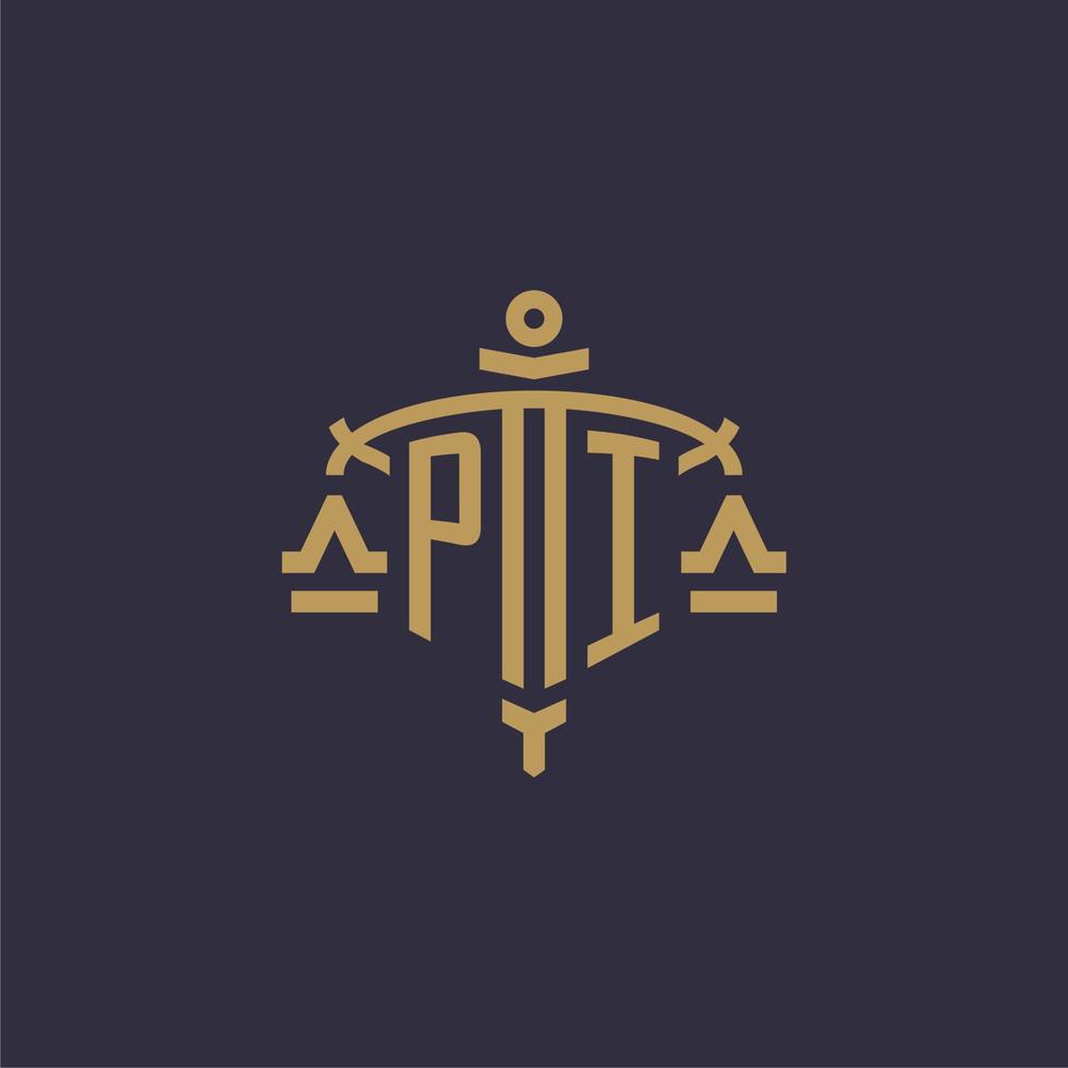 logotipo de monograma pi para firma legal con escala geométrica y estilo espada vector