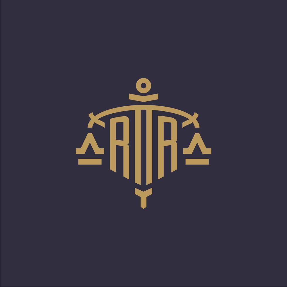 Monogram RR logo for legal firm with geometric scale and sword style vector