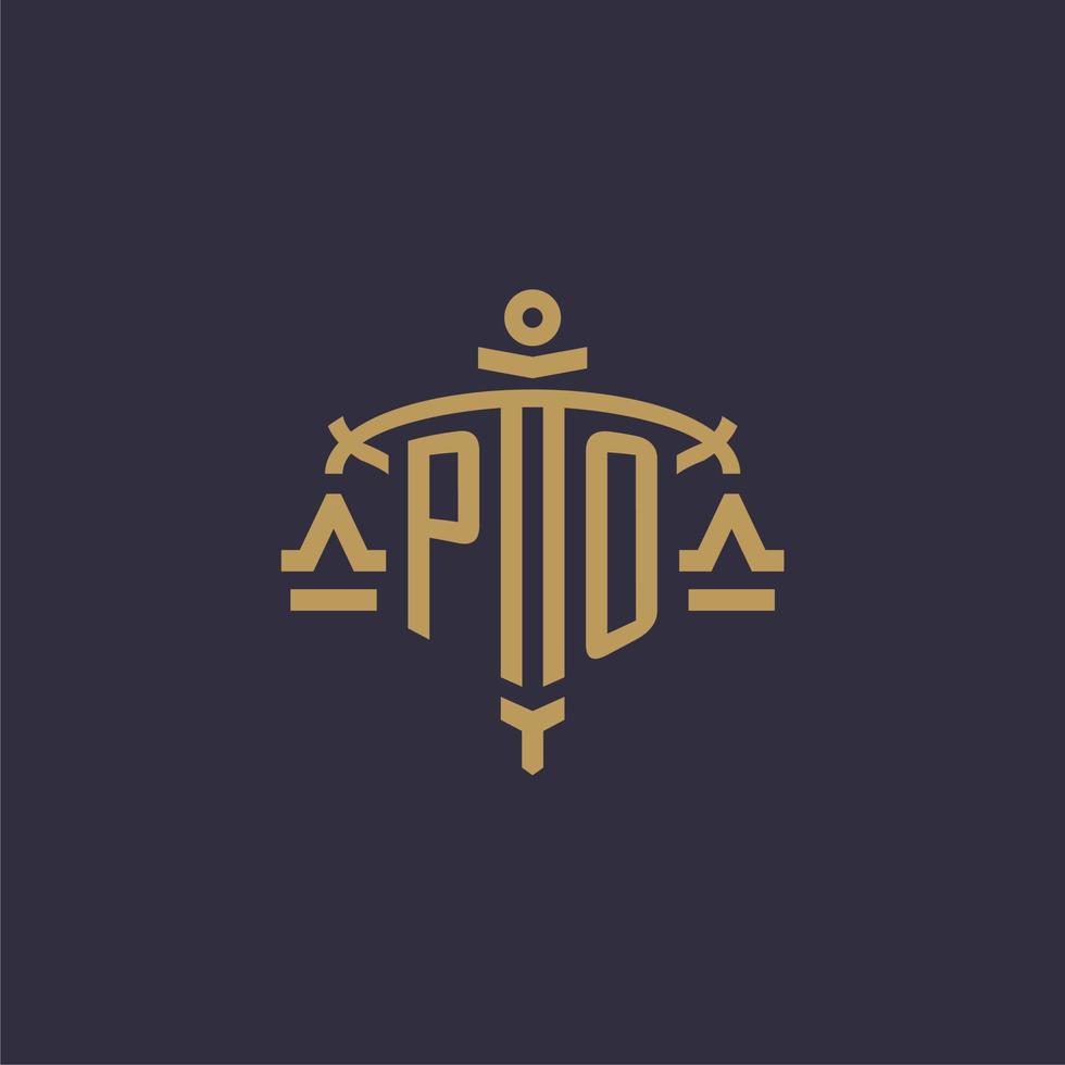 logotipo de monograma po para firma legal con escala geométrica y estilo espada vector