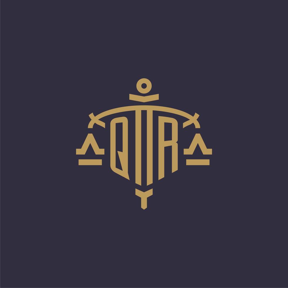 Monogram QR logo for legal firm with geometric scale and sword style vector