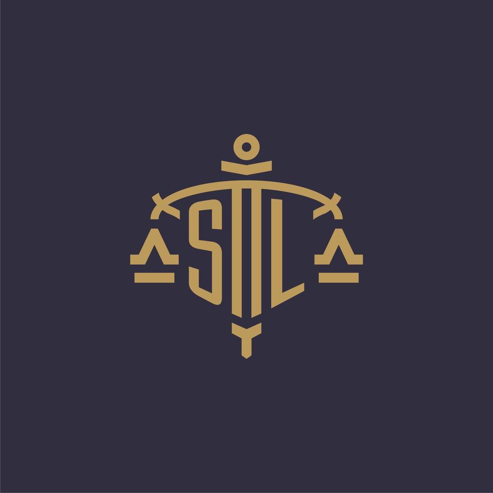 logotipo monogram sl para firma legal con escala geométrica y estilo espada vector