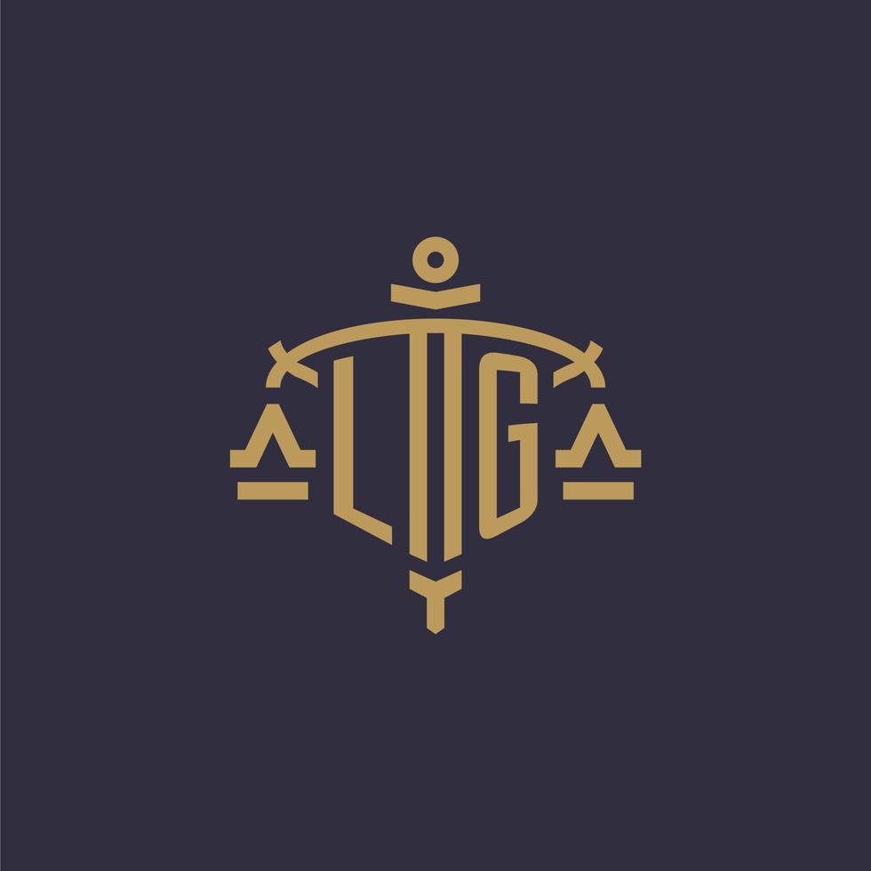 Monogram LG logo for legal firm with geometric scale and sword style vector