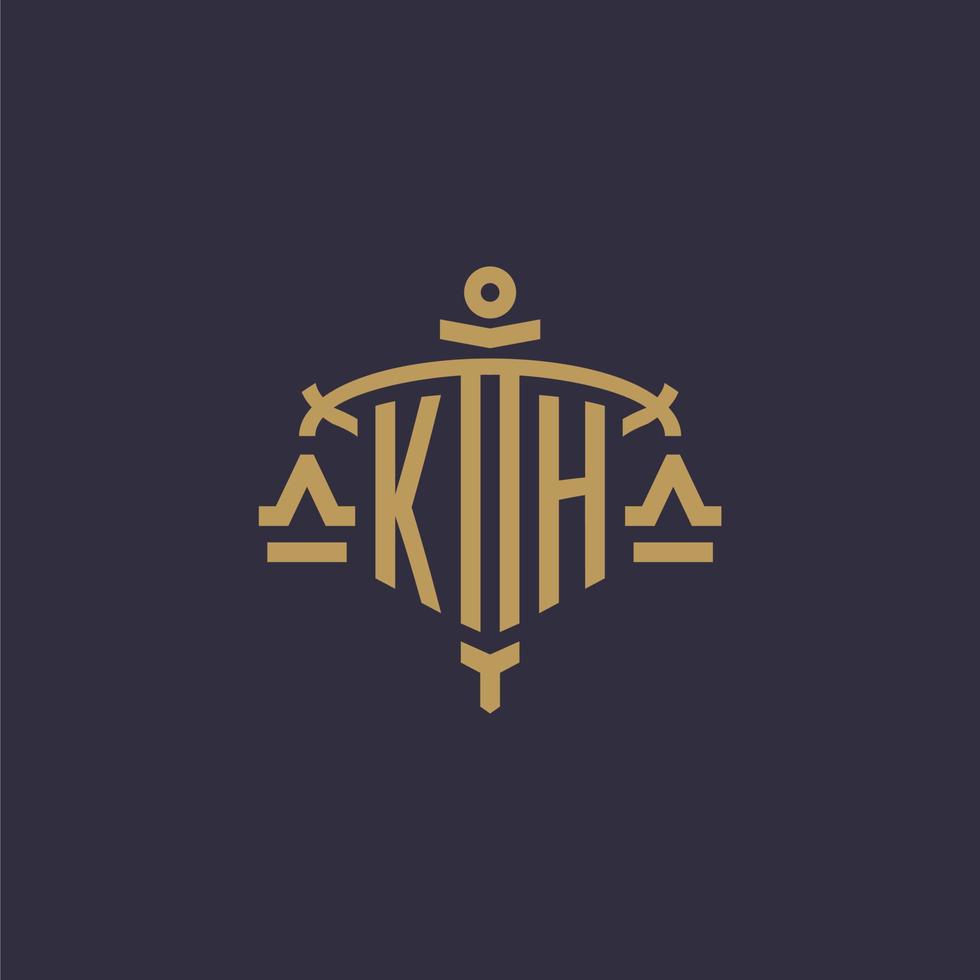 Monogram KH logo for legal firm with geometric scale and sword style vector