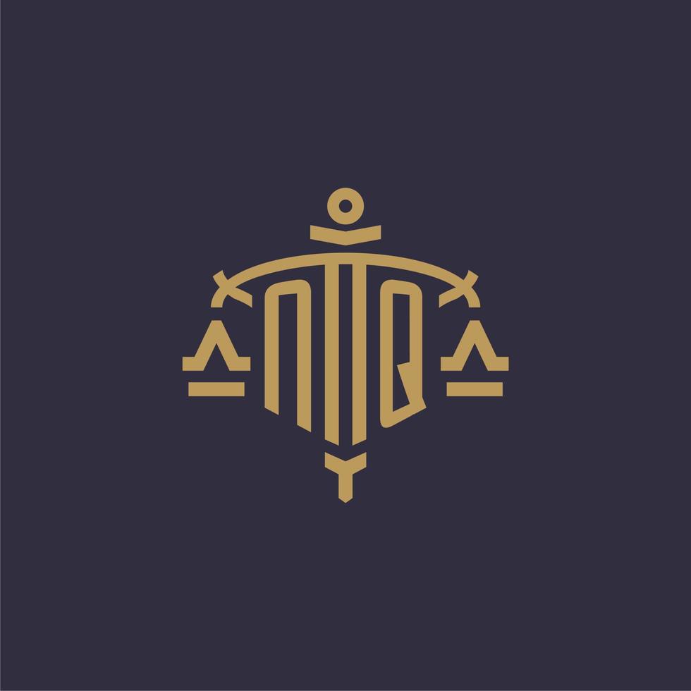 Monogram NQ logo for legal firm with geometric scale and sword style vector