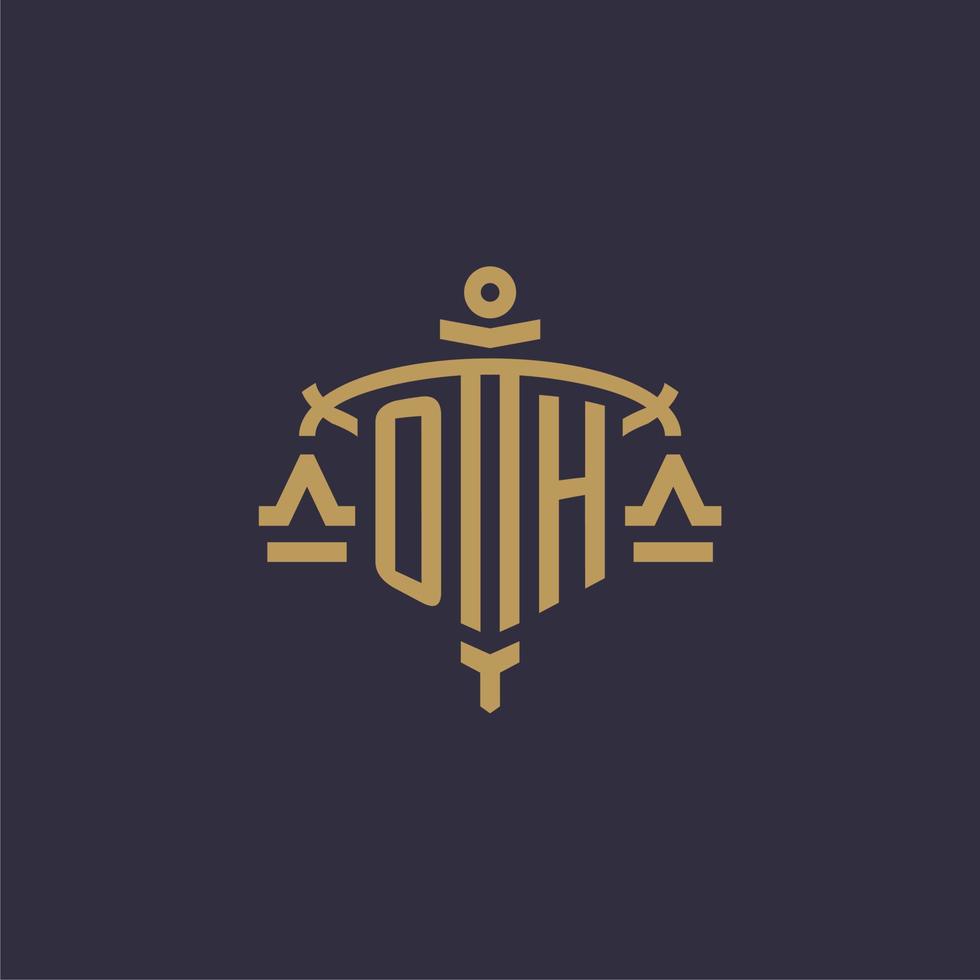 Monogram OH logo for legal firm with geometric scale and sword style vector