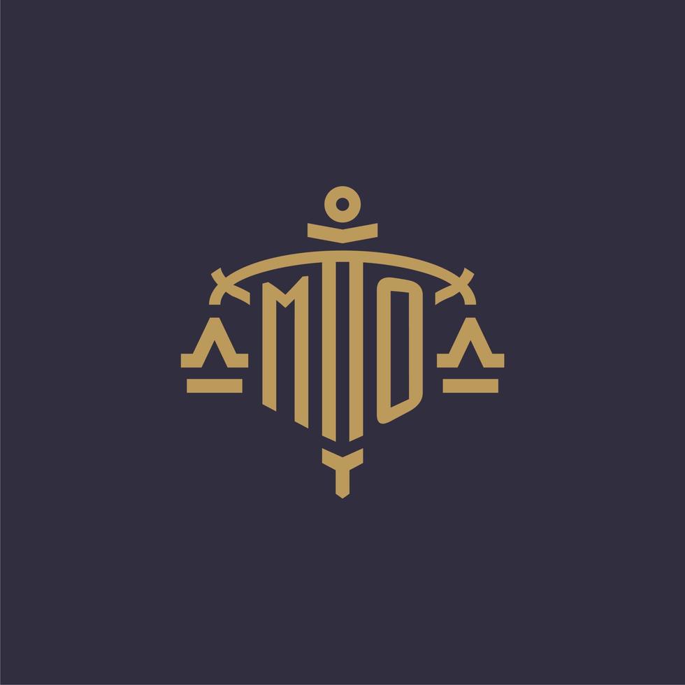 Monogram MO logo for legal firm with geometric scale and sword style vector