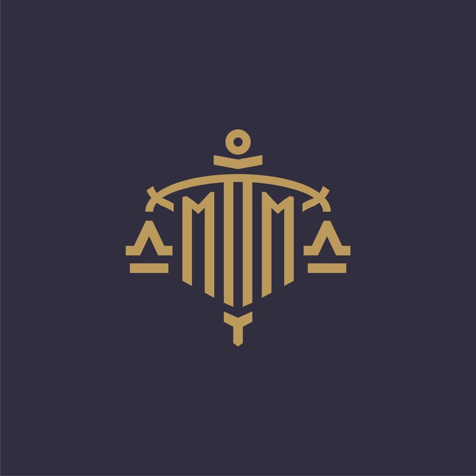 Monogram MM logo for legal firm with geometric scale and sword style vector