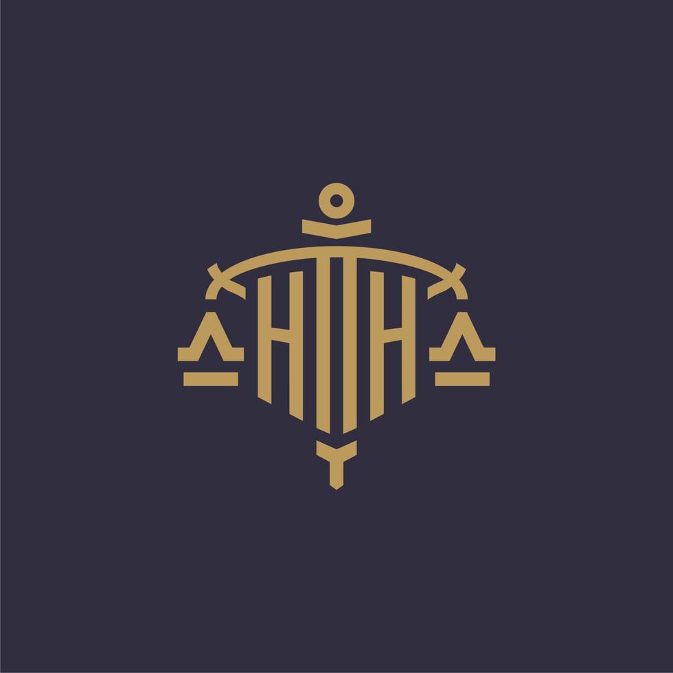 Monogram HH logo for legal firm with geometric scale and sword style vector