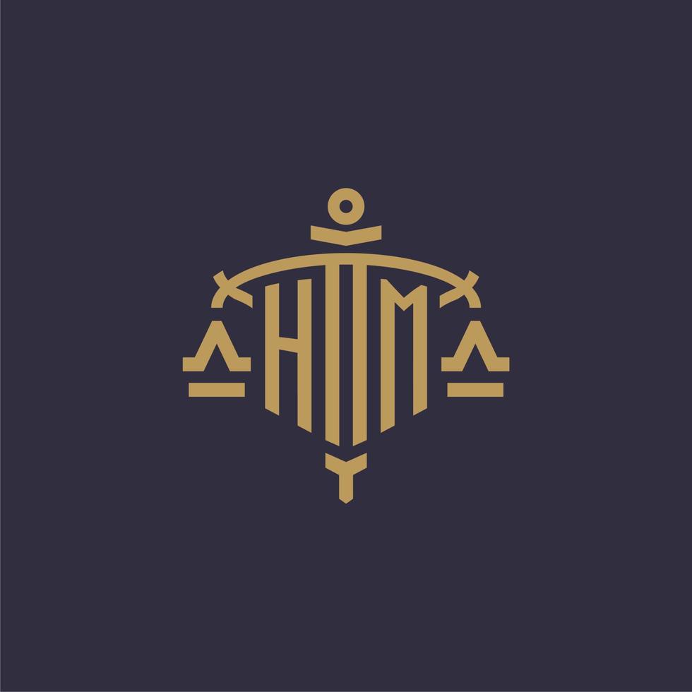 Monogram HM logo for legal firm with geometric scale and sword style vector