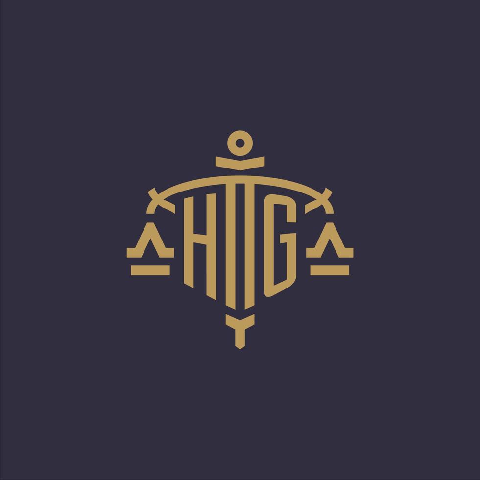 Monogram HG logo for legal firm with geometric scale and sword style vector
