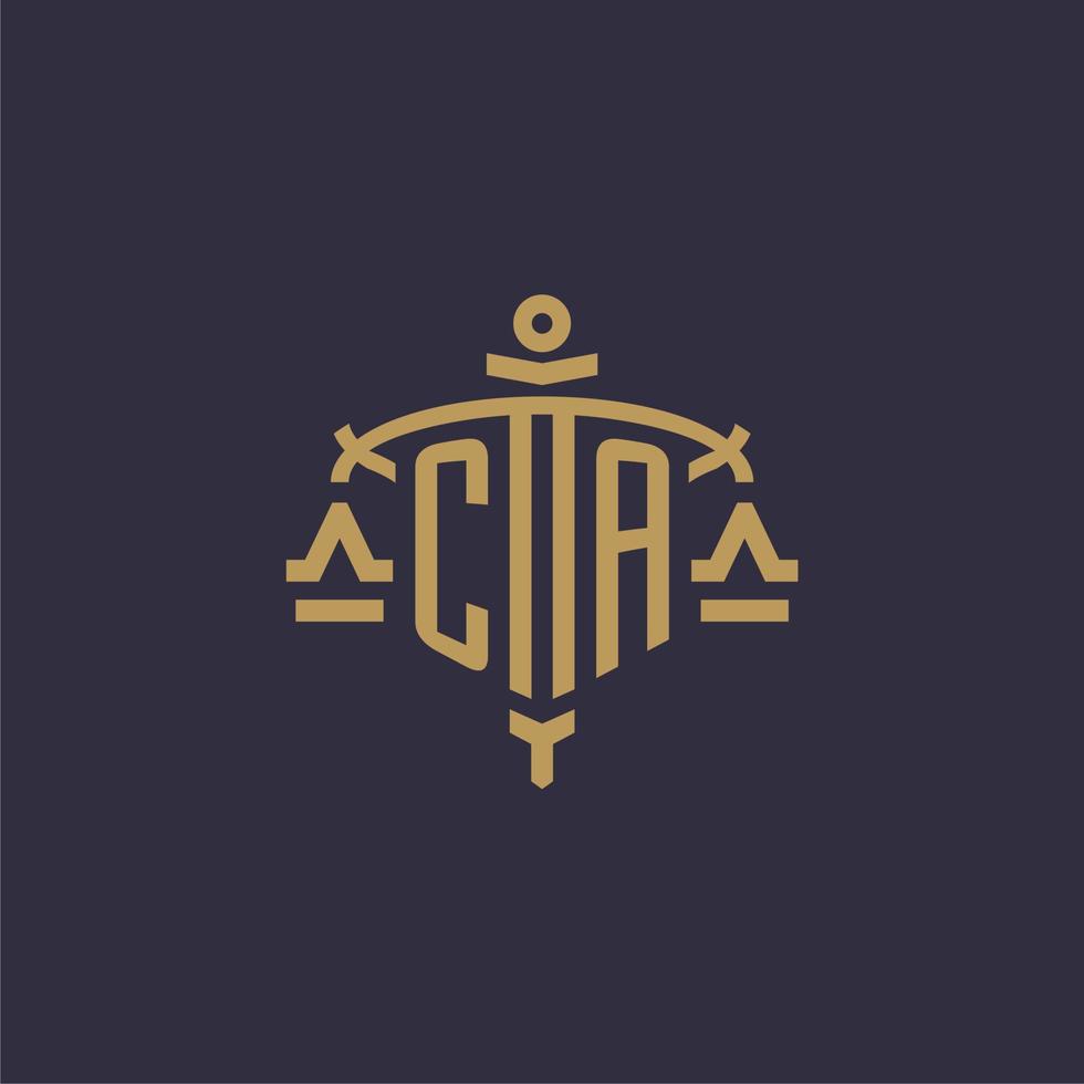 Monogram CA logo for legal firm with geometric scale and sword style vector