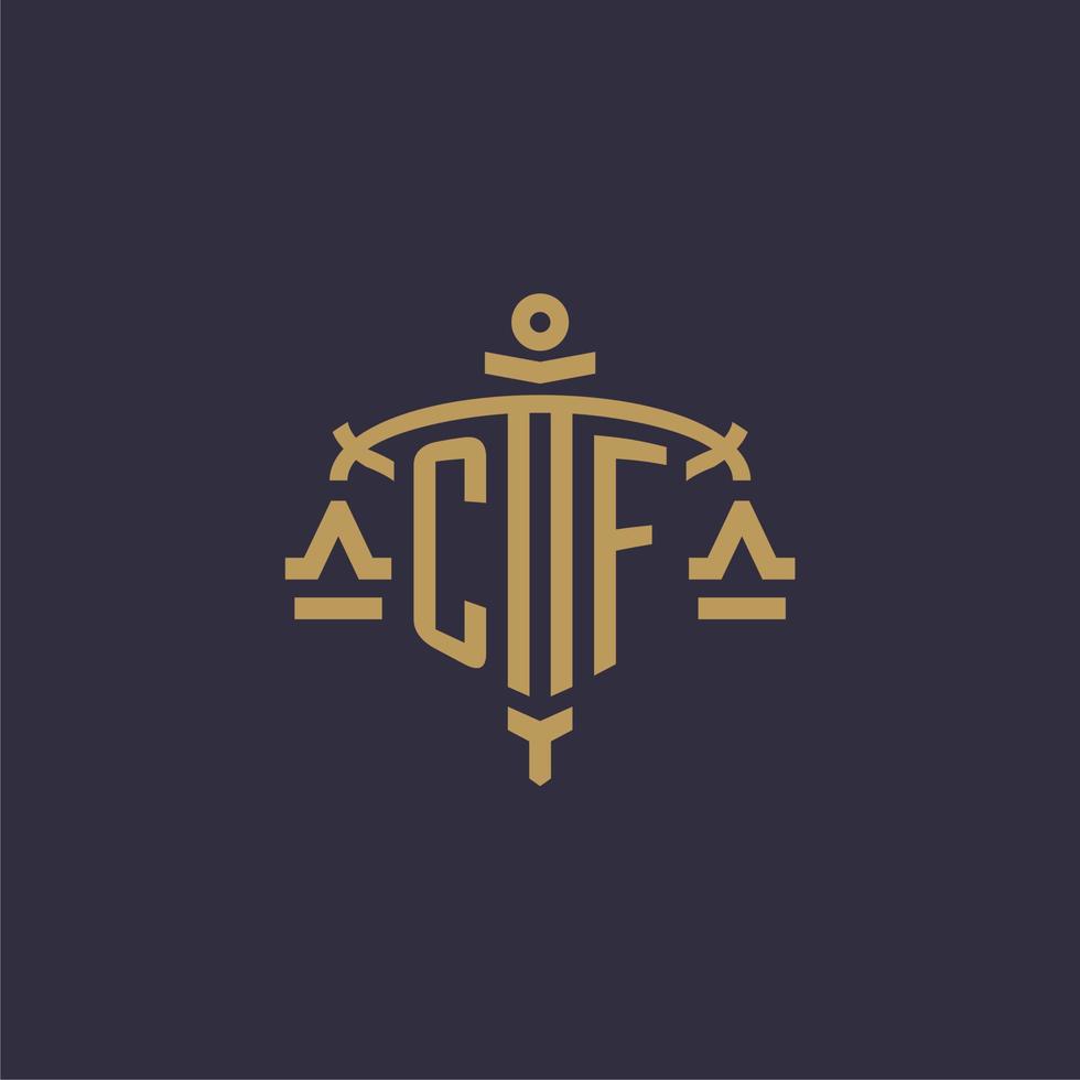 Monogram CF logo for legal firm with geometric scale and sword style vector