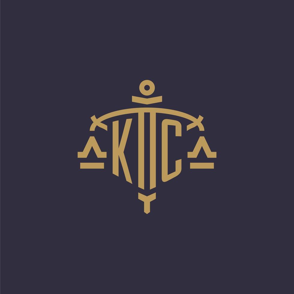 Monogram KC logo for legal firm with geometric scale and sword style vector
