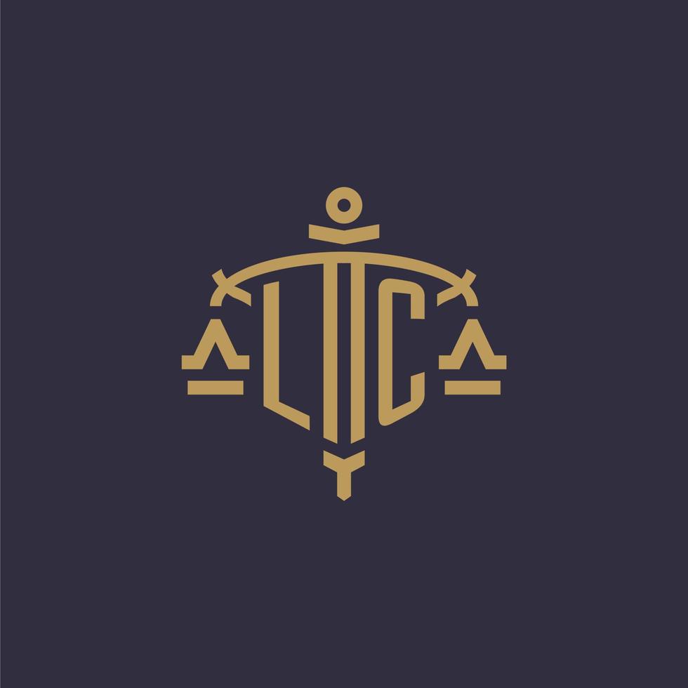 Monogram LC logo for legal firm with geometric scale and sword style vector