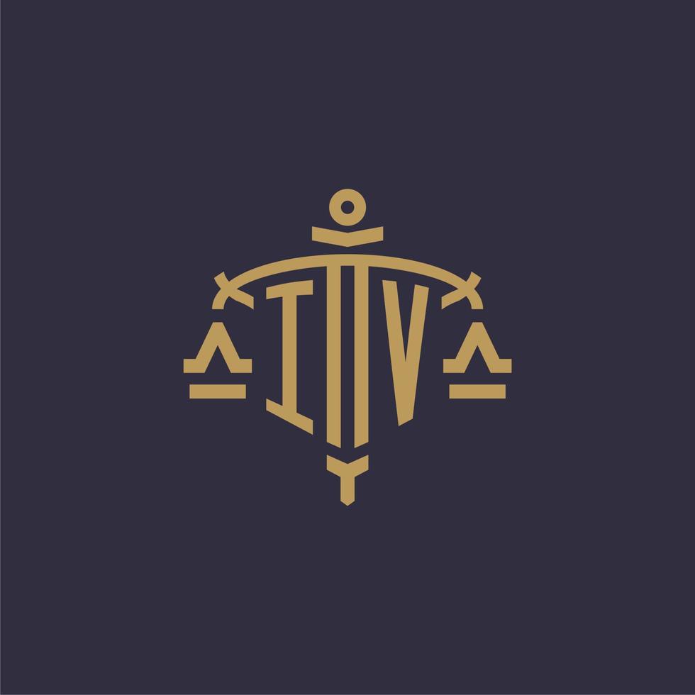 Monogram IV logo for legal firm with geometric scale and sword style vector