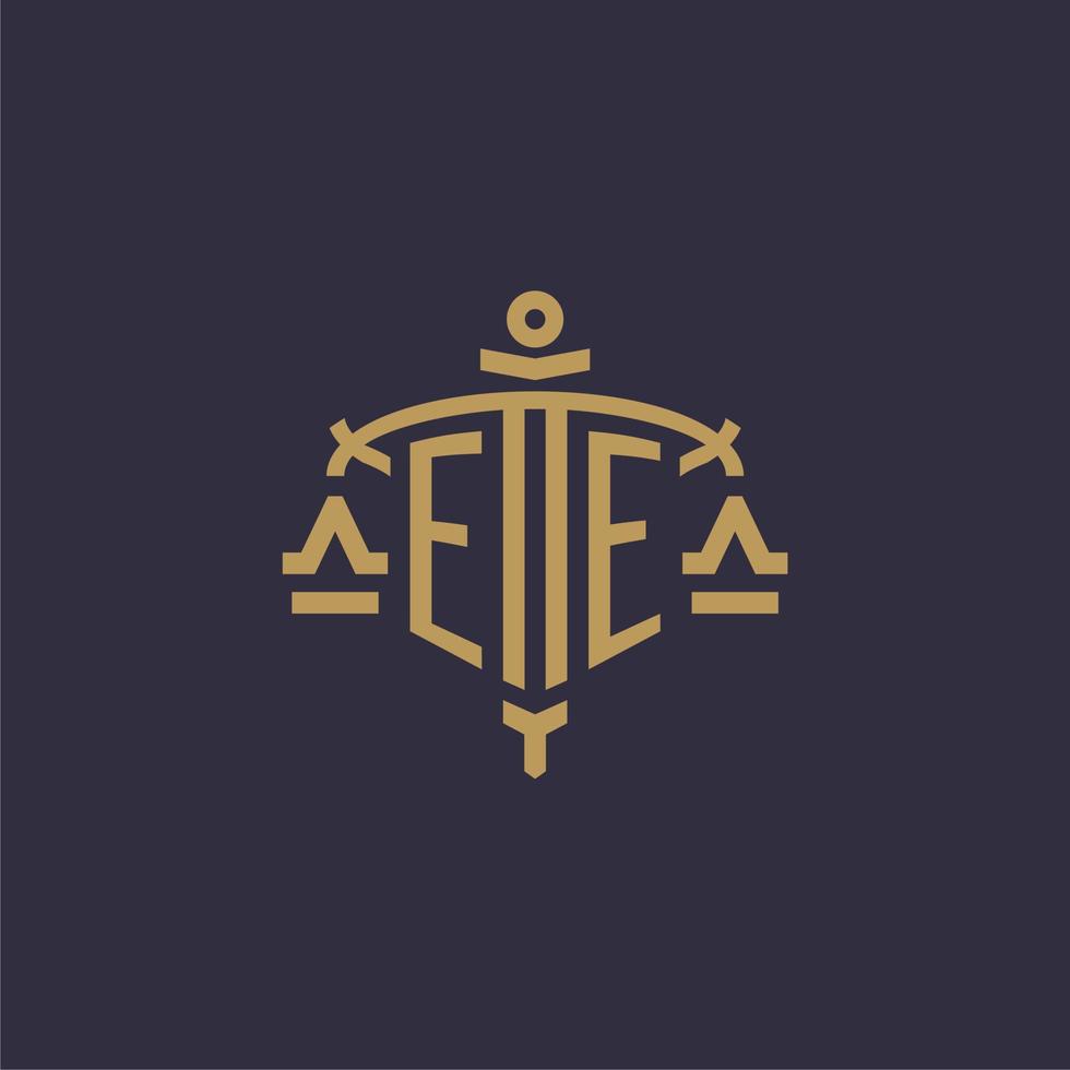 Monogram EE logo for legal firm with geometric scale and sword style vector