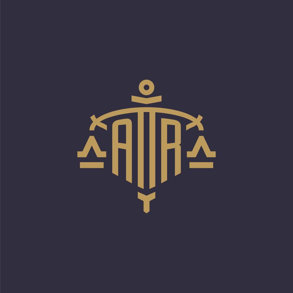 logotipo monogram ar para firma legal con escala geométrica y estilo espada vector