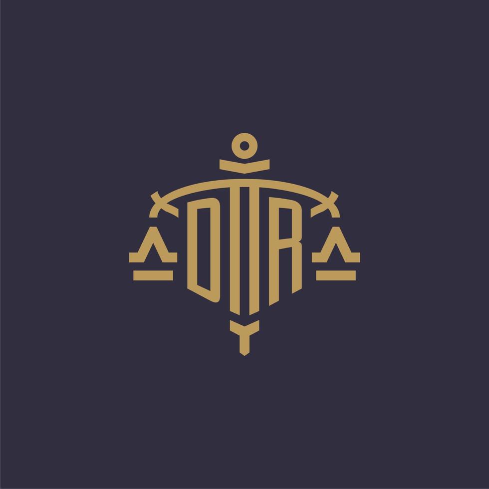 monograma dr logo para firma legal con escala geométrica y estilo espada vector
