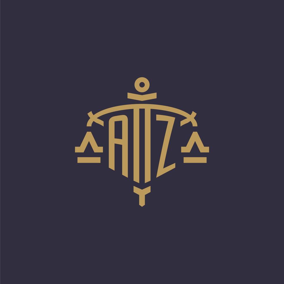 Monogram AZ logo for legal firm with geometric scale and sword style vector