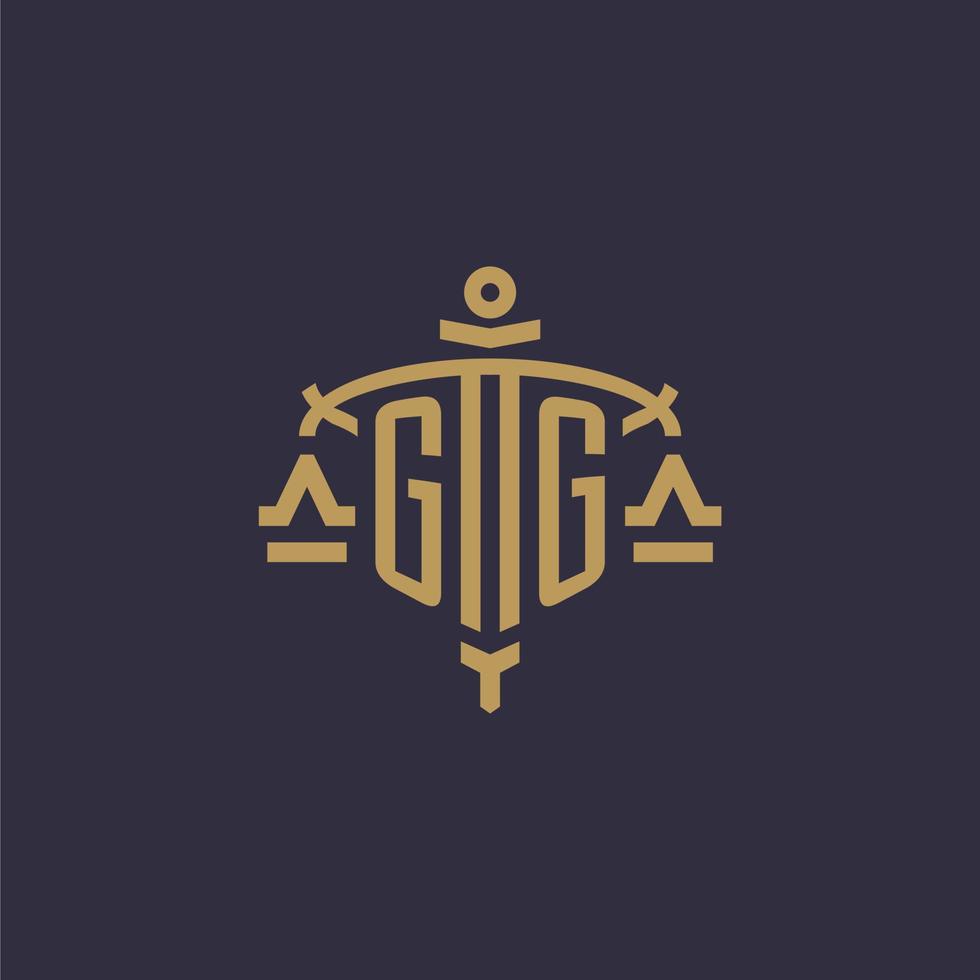 logotipo de monograma gg para firma legal con escala geométrica y estilo espada vector