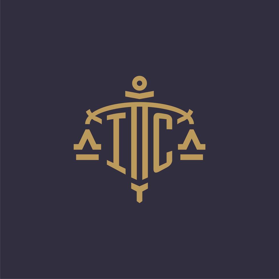Monogram IC logo for legal firm with geometric scale and sword style vector