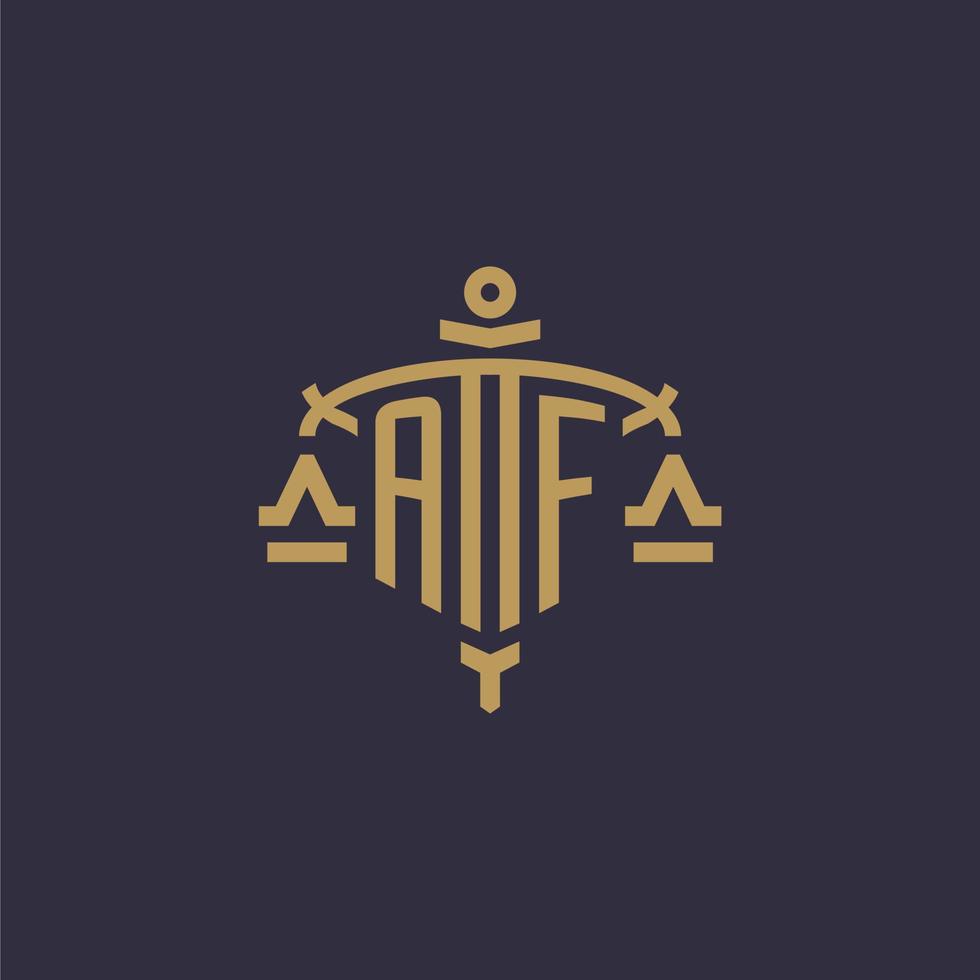 Monogram AF logo for legal firm with geometric scale and sword style vector