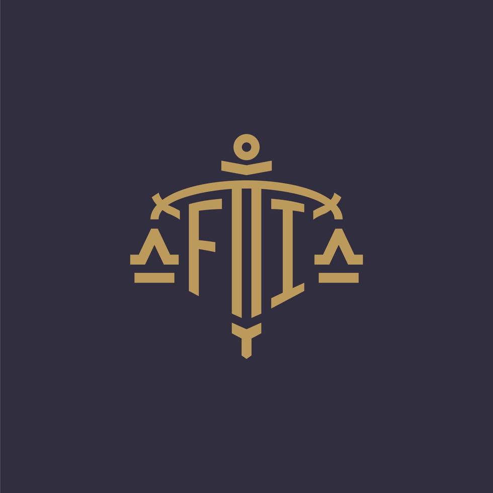 Monogram FI logo for legal firm with geometric scale and sword style vector