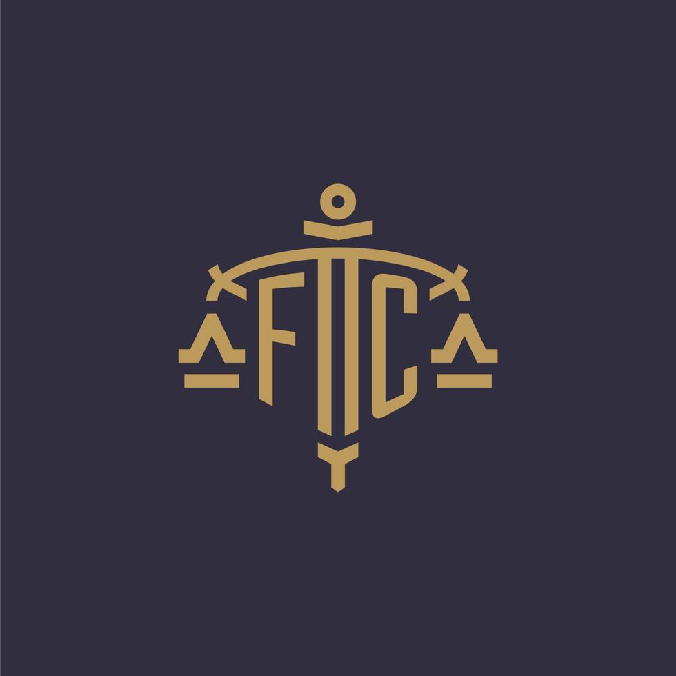 Monogram FC logo for legal firm with geometric scale and sword style vector